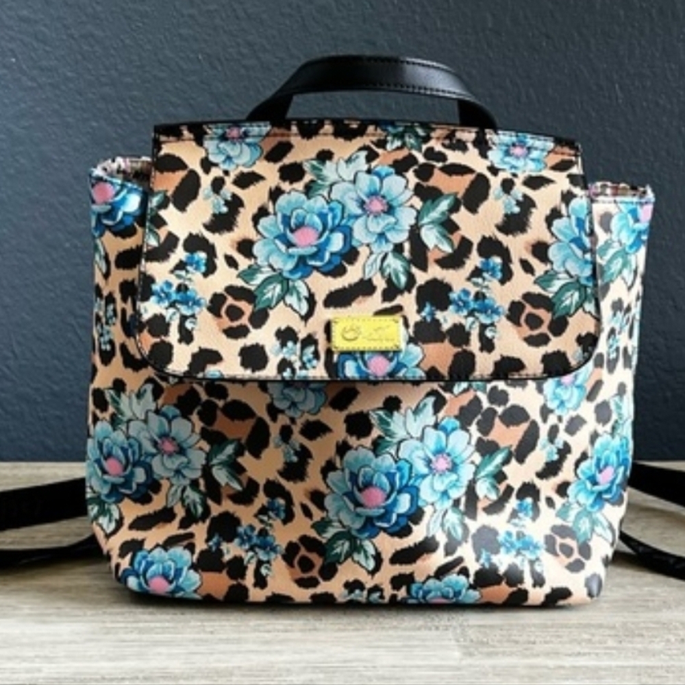 Betsey Johnson Floral Leopard Backpack - Blue and Tan GUC - Picture 14 of 16